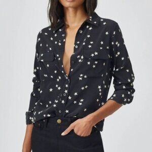Equipment Slim Signature Long Sleeve Printed Silk Shirt Stars Black Medium